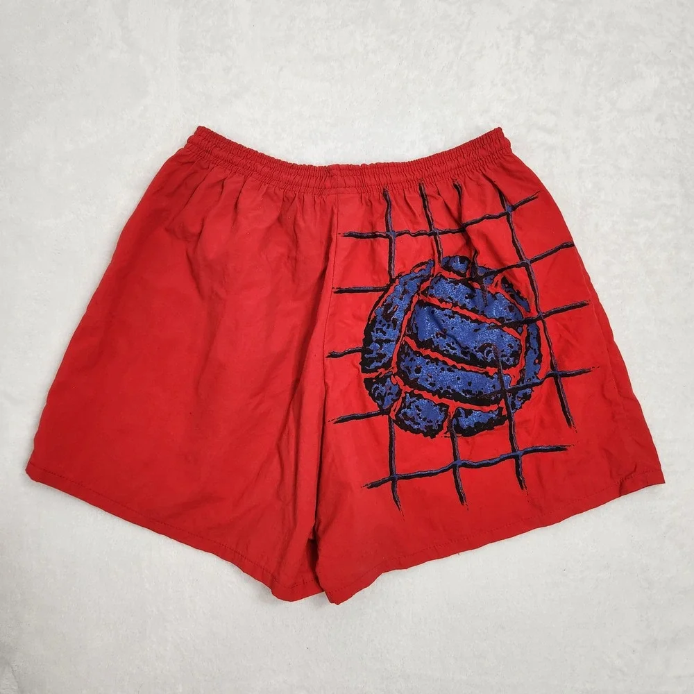 Vintage Mizuno Volleyball Shorts Mens XL Red Supplex Nylon Graphic 90s USA Made